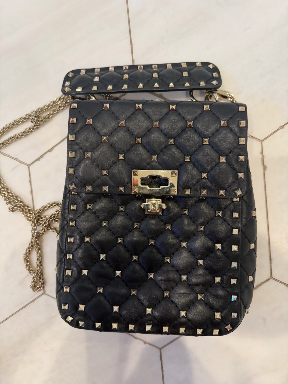 Valentino Garavani Black Quilted Studded Crossbody with Gold Hardware